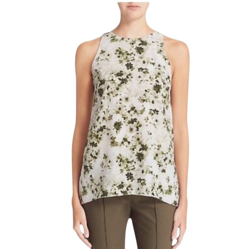 Theory Silk Sleeveless Kalstinn Top Spring Green Floral Size Medium